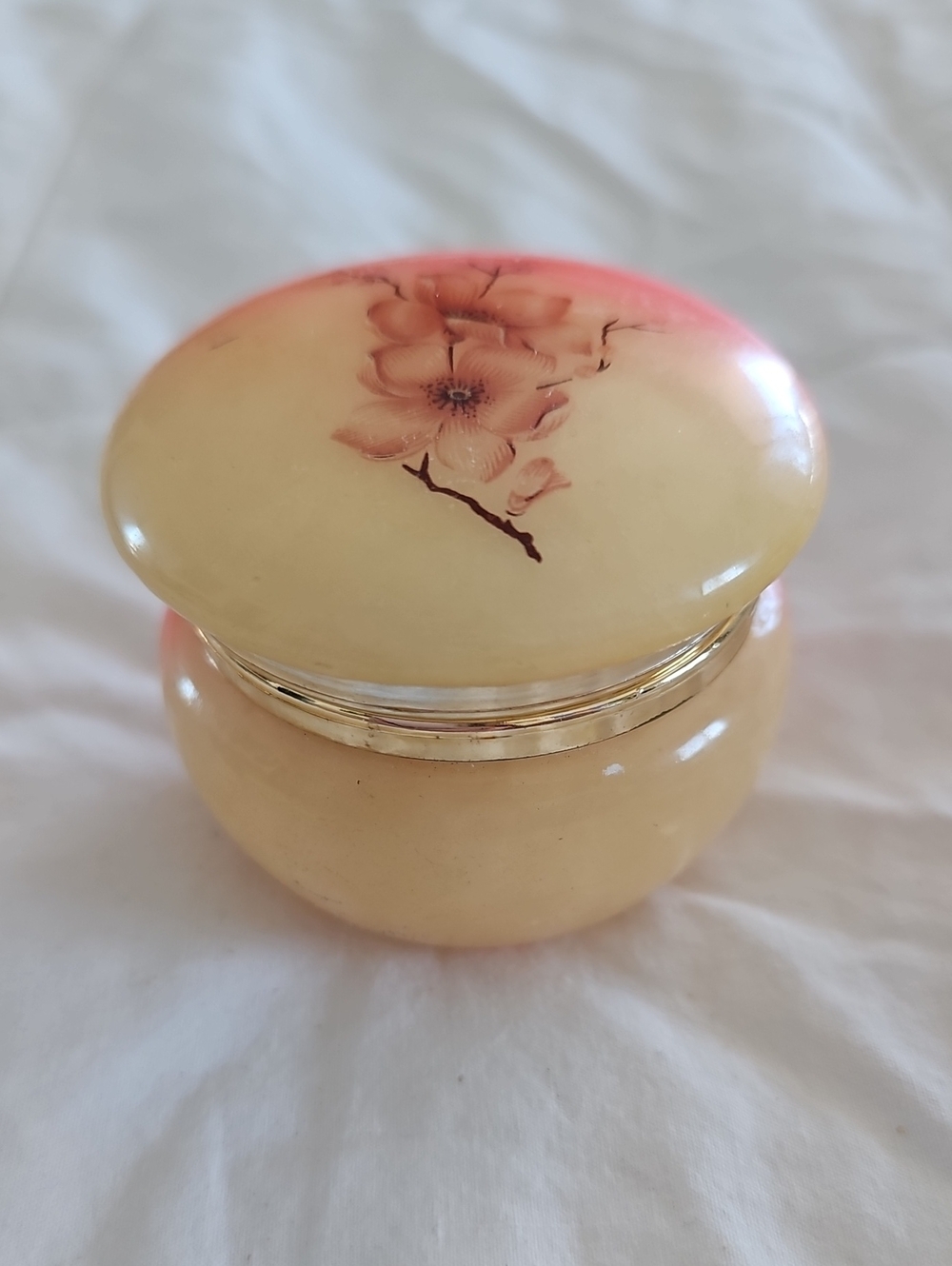 Vintage Italian Hand-carved Alabaster Hand Painted Floral Trinket Box